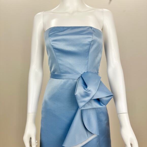 ABS Allen Schwartz Strapless Dress Light Blue Satin Corset Draped Pleated US 2 - Picture 2 of 11
